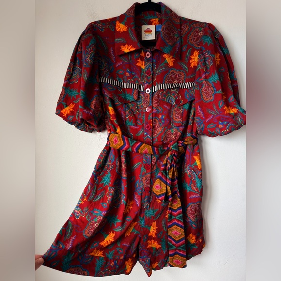 FARM RIO ANTHROPOLOGY Floral Red ROMPER - Picture 8 of 16